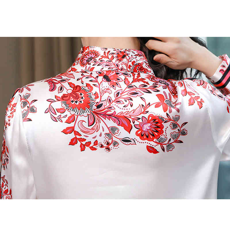 Womens Tops Silk Button Up Shirt Spring Satin Printed Long Sleeve Top Women Blouse and Tops 210512