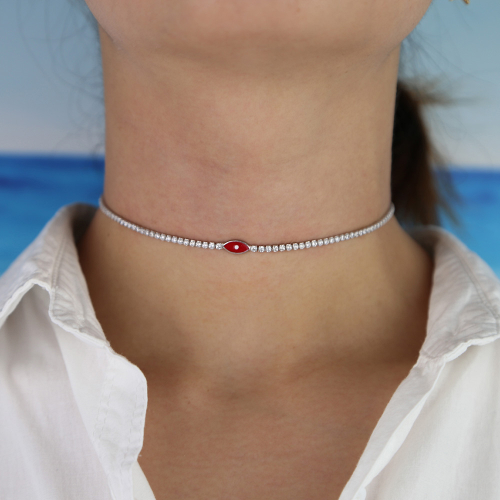 5A cz tennis chain evil eye charm choker necklace with colorful enamel lovely eyes pendant fashion necklaces jewelry
