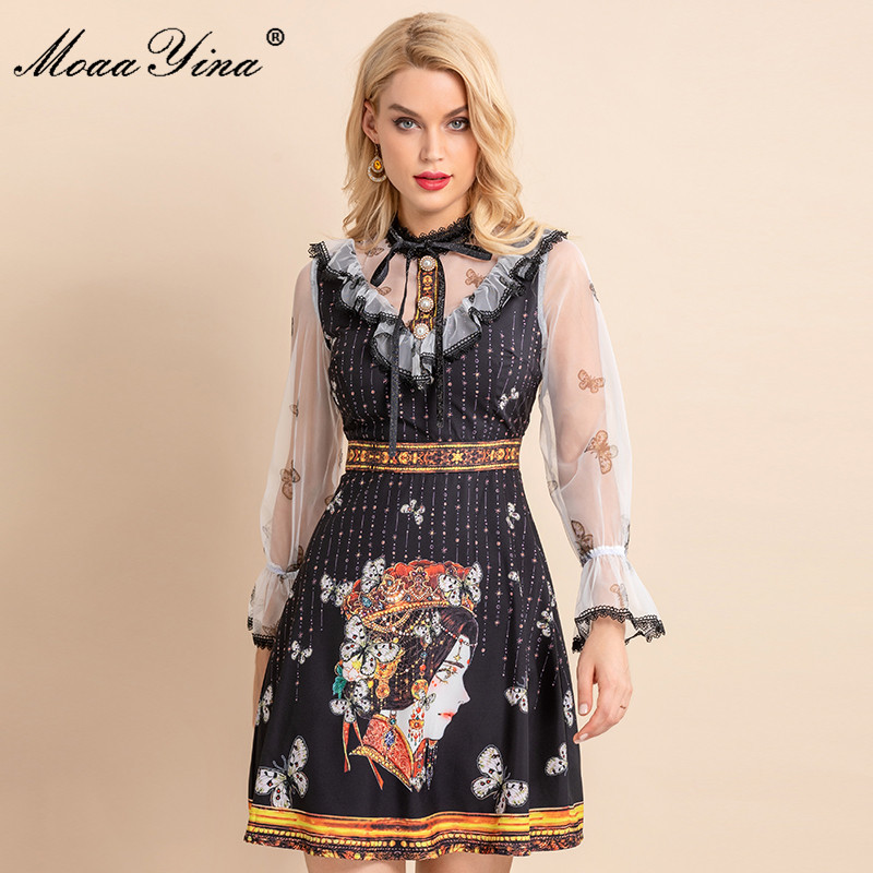Fashion Designer dress Summer Women's Dress Ruffle Elegant Mesh Long sleeve Printed High waist Black Mini 210524
Fashion Designer dress Summer Women's Dress Ruffle Elegant Mesh Long sleeve Printed High waist Black Mini 210524