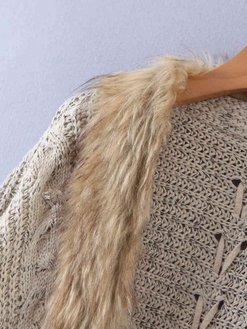 Vintage Women Faux Fur Cardigan Autumn Fashion Ladies Loose Beige Knitwear Casual Female Bat Sleeve Sweaters Girls 210515