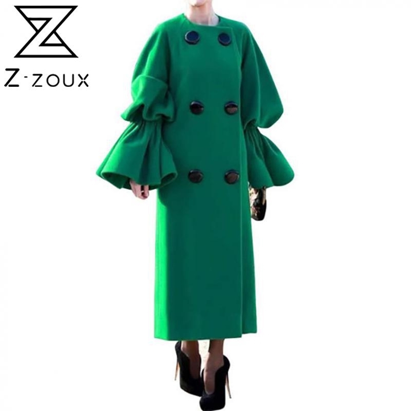 Women Trench Coat Temperament Windbreaker Flare Sleeve Double Breasted Overcoat Loose Long Woman Winter Top 210513