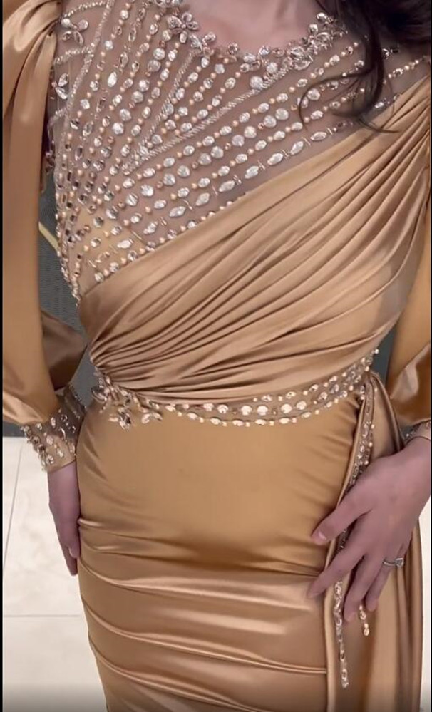 2022 Plus Size Arabic Aso Ebi Gold Mermaid Sexy Prom Dresses Beaded Crystals Evening Formal Party Second Reception Birthday Engagement Gowns Dress ZJ6