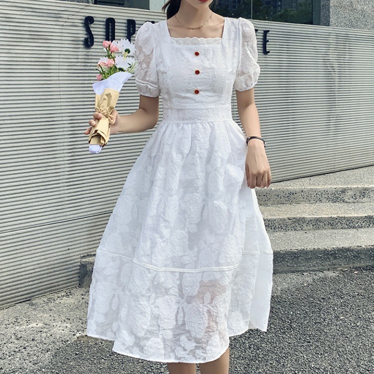 Summer Elegant Square Neck Puff Sleeve Fairy Dress Vintage Female French Slim Waist Casual Party Dress Robe 210518, White
Summer Elegant Square Neck Puff Sleeve Fairy Dress Vintage Female French Slim Waist Casual Party Dress Robe 210518, White