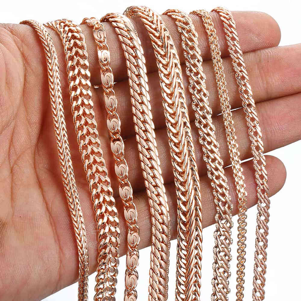 21 Styles 585 Rose Gold Bracelet for Women Men Girl Snail Curb/Weaving Link Foxtail Hammered Bismark Bead Chains 20cm CBB1A