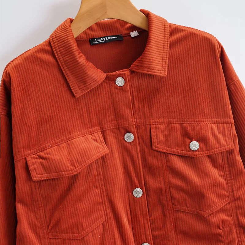 Fall Style Lapel Single-breasted Corduroy Casual Woman's Jacket Harajuku Simple Tooling Style Long Sleeve Chic Female Coat 210507