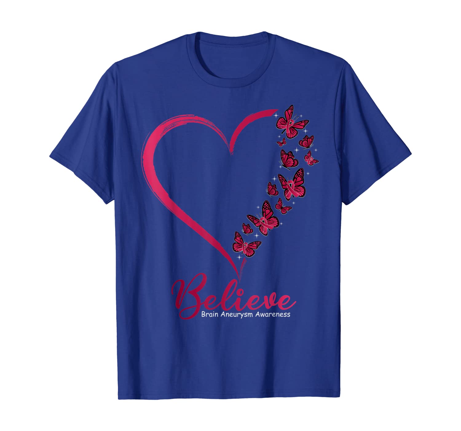 Butterfly Believe Brain Aneurysm Awareness Ribbon Tshirt Gif, White;black