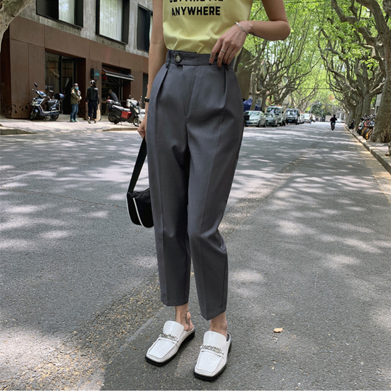 High Waist Suit Pants Women Casual Loose Straight Radish Harem Summer OL Female Trousers Pantalon Mujer 210421