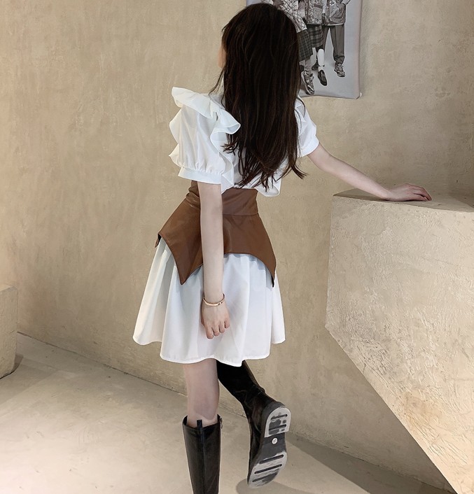Fashion Women Shirt Dress Summer Korean Short Sleeve Lady Chic Ruffles Mini Dresses Vestidos With Belt 210519