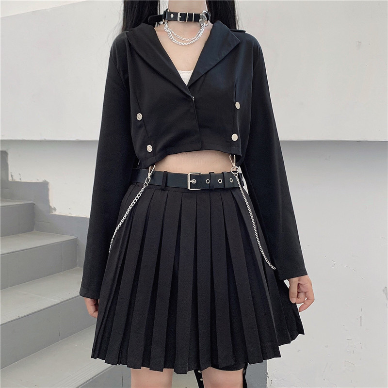 skirt Korean Preppy Style Two Piece Women Crop Top England Design Double-breasted Short Coat + Belted Mini Pleated Set EILY, Black
skirt Korean Preppy Style Two Piece Women Crop Top England Design Double-breasted Short Coat + Belted Mini Pleated Set EILY, Black