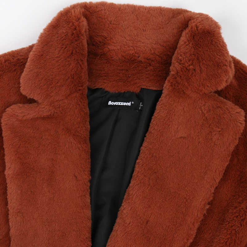 Nerazzurri Autumn Long Oversized Brown Soft Light Faux Fur Coat Women Long Sleeve Belt Casual Korean Fashion without Buttons 211019