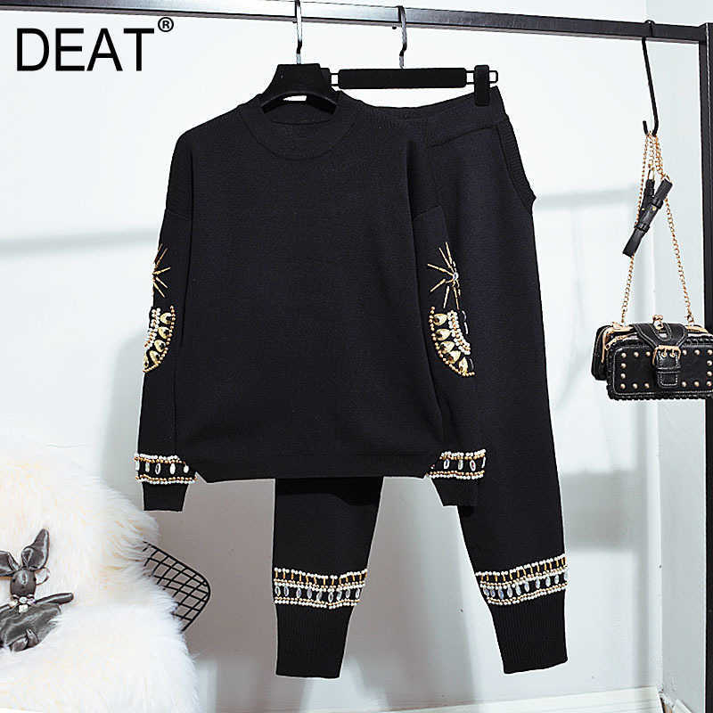 DEAT Women Personalized Beaded Knitting Long Pants Arrivals Two Piece Set Fashion Spring Autumn 11D427 210709, Black
DEAT Women Personalized Beaded Knitting Long Pants Arrivals Two Piece Set Fashion Spring Autumn 11D427 210709, Black