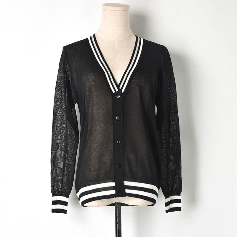 Women's Knits & Tees Thin Perspective Cardigan Knitted Sun Protection Shirt 2021 Black White Contrast Baseball V-neck Long Sleeve Tops
Women's Knits & Tees Thin Perspective Cardigan Knitted Sun Protection Shirt 2021 Black White Contrast Baseball V-neck Long Sleeve Tops