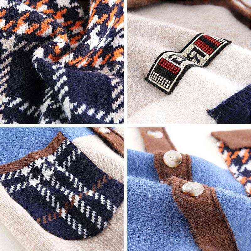 TIGENA Autumn Winter Women Long Cardigan Contrast Print Pocket Button Oversize Sweater Cardigan Female Street Jacket Coat 211117