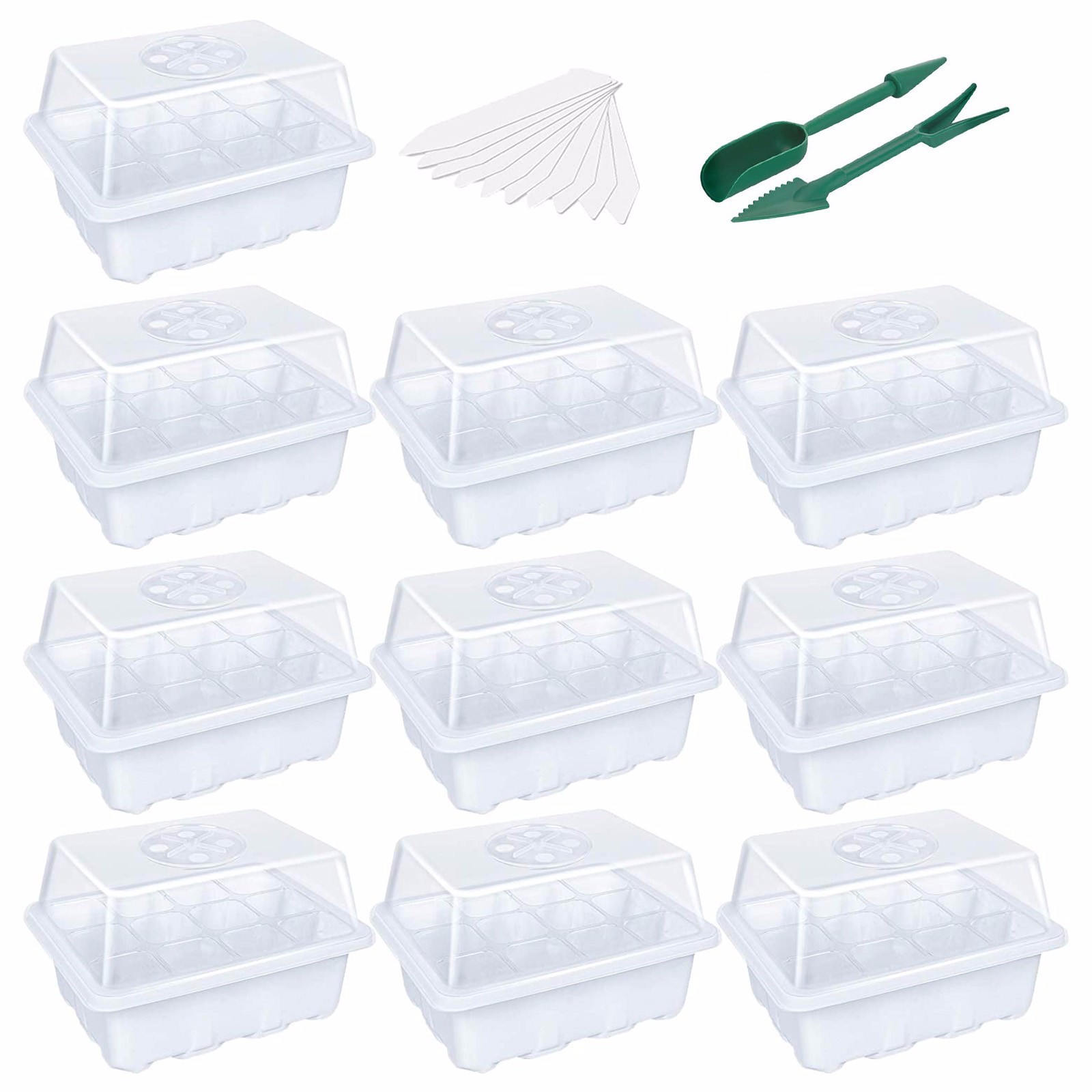 10-pces/reusable seeds grow box plant seedlings tray garden seed trayhumidity adjustable nursery vase of plants
