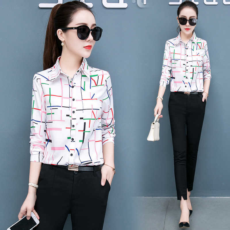 Korean Fashion Chiffon Women Shirts Office Lady Blouses Plaid Plus Size 5XL Red s Tops and Ladies 210531