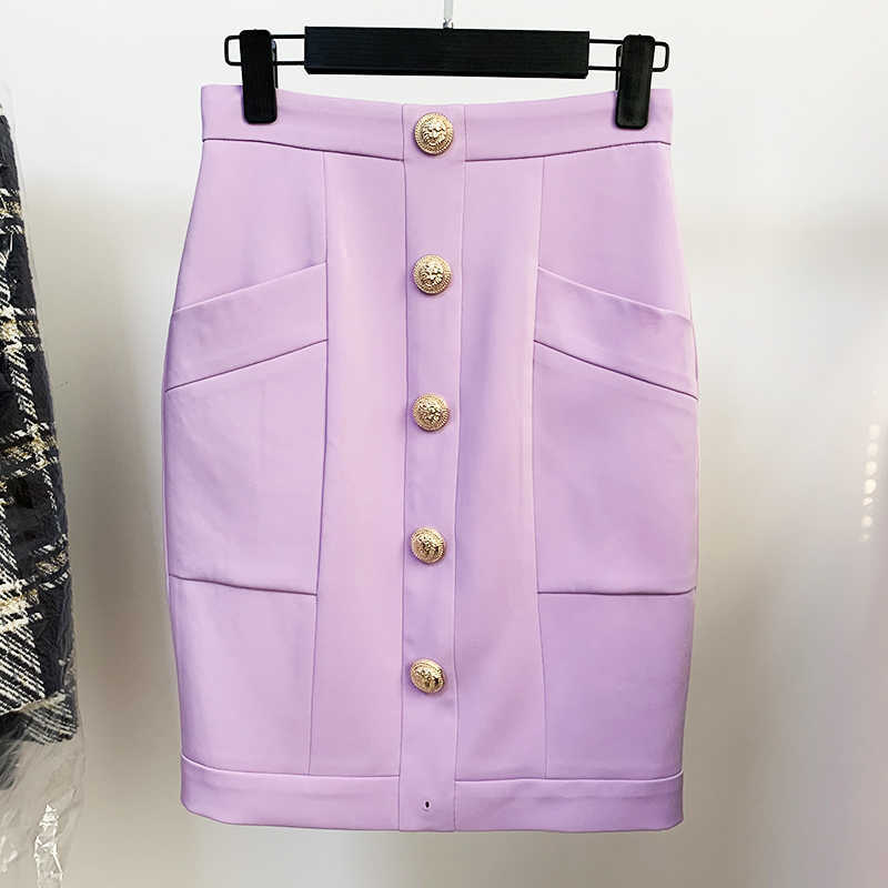 

HIGH STREET est / Designer Fashion Women' Lion Buttons Embellished Pockets Skirt 210526, Lavender