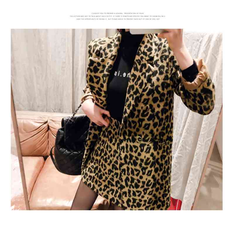 Fashion Leopard Print Office Blazer Outwear Mini Bodycon Skirt Two piece Set Women High Quality Wool Blend Suit Fall Winter 210519