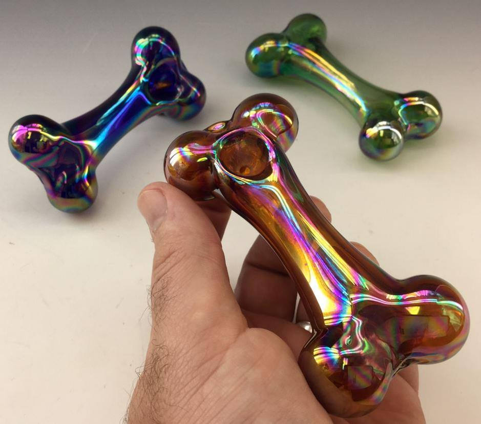 Metallic Dog Bone Glass Smoking Pipe