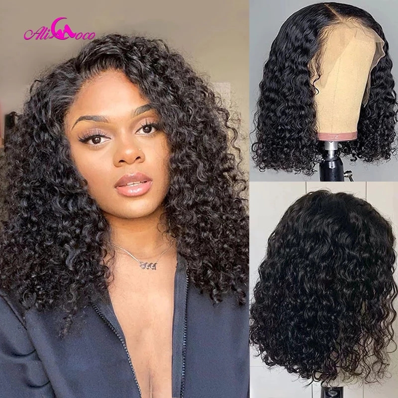 Short Kinky Curly Lace Front Human Hair Wigs For Black Women Deep Wave Glueless Synthetic Wig Prelucked Hairline