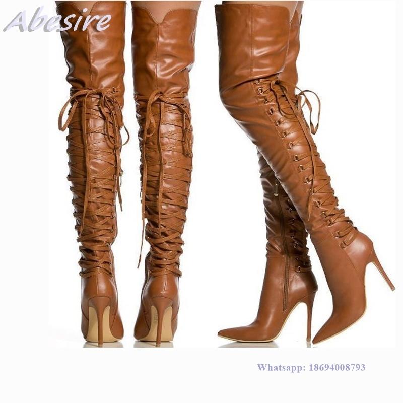 Boots Abesire Long Women Brown Lace Up Side Zipper Thin High Heel Leather Pointed Over The Knee Solid Shoes Zapatos Mujer, Black
Boots Abesire Long Women Brown Lace Up Side Zipper Thin High Heel Leather Pointed Over The Knee Solid Shoes Zapatos Mujer, Black