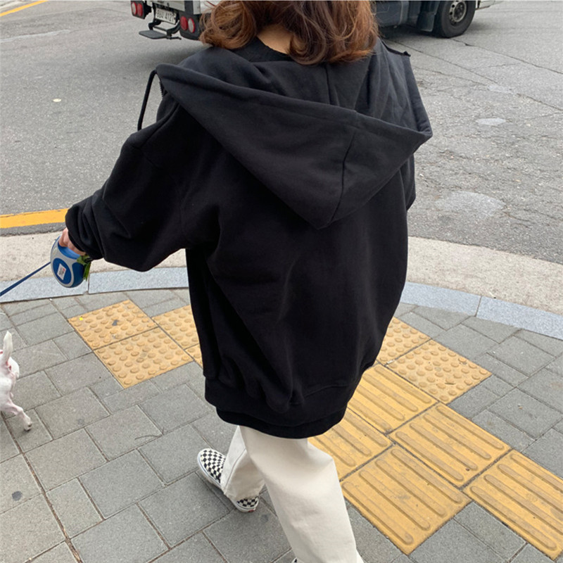 Fashion Casual Hooded Sweatshirt Coat Women Spring Autumn OL Plus Size Loose Sportswear Sweatshirts Outwear Tops 210421