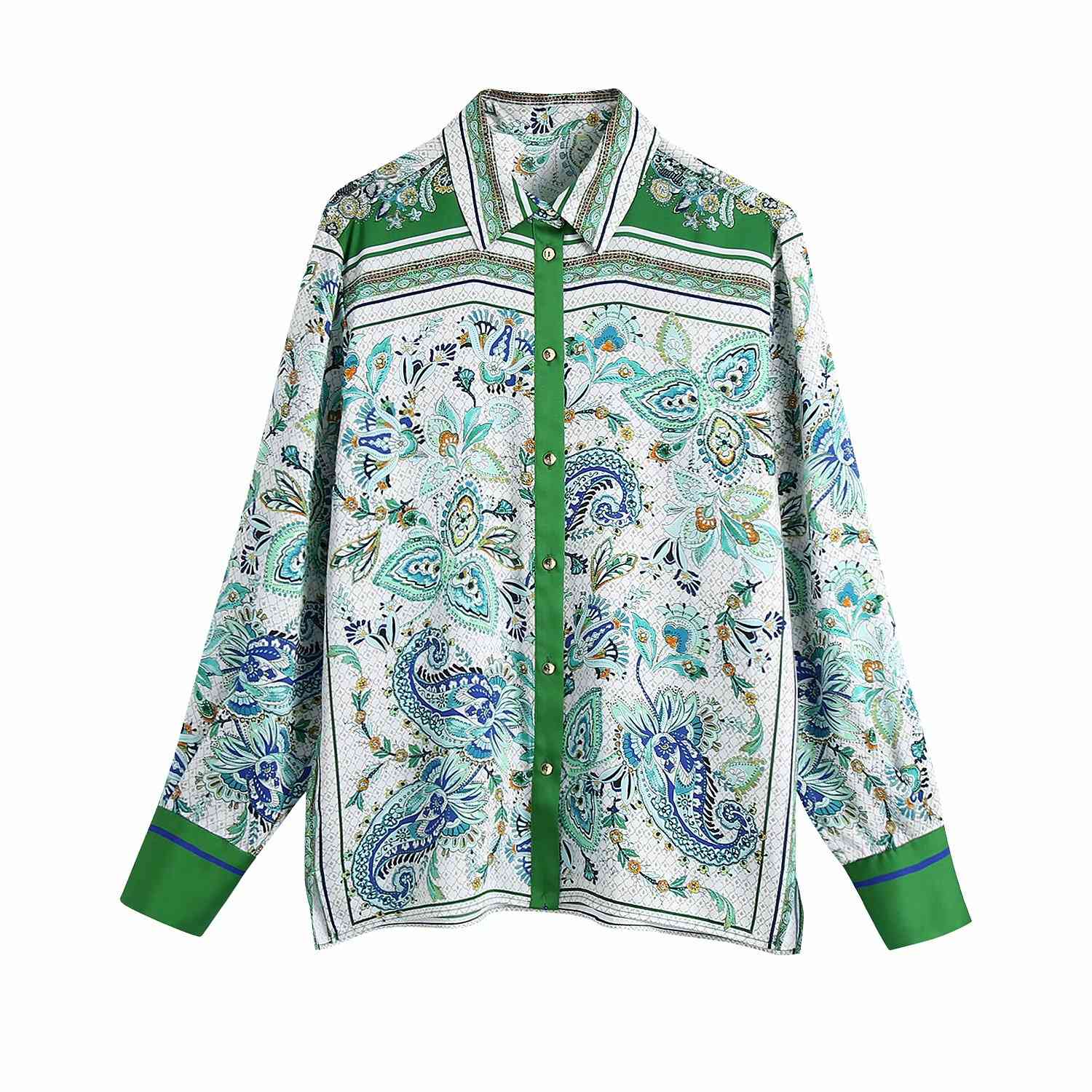 Lapel Long Sleeve Ladies Printed Drape Shirt Single-breasted Harajuku Chic Women's Tops Female Shirts 210507