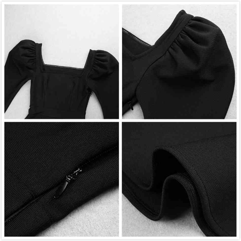 Free Sexy Women's Fishtail Bandage Dress Black Bubble Long Sleeve Bodycon Celebrity Club Party Mini Vestidos 210524