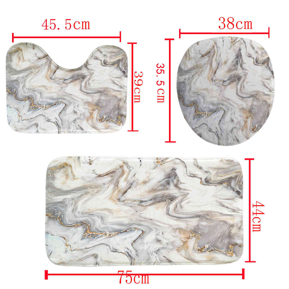 Marble Shower Curtain Sets With Nonslip Bathroom RugToilet Lid CoverBath MatDurable Waterproof Bath Curtain For Bathtub 210402