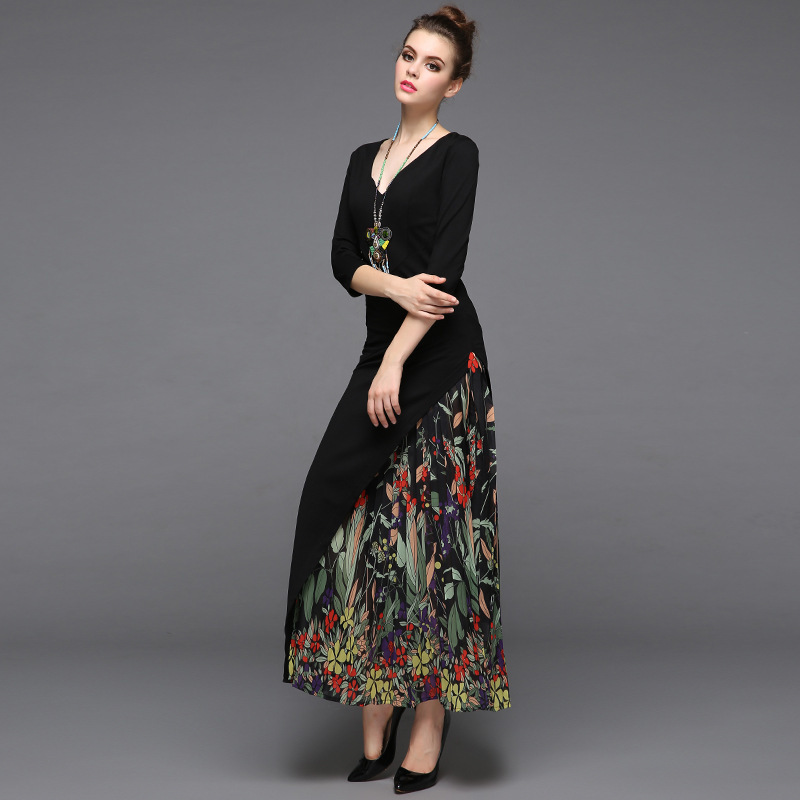 VKBN Summer Dress Patchwork Printing Irregular Dresses Woman V-Neck Party Dress Elegant Vestidos De Fiesta 210507