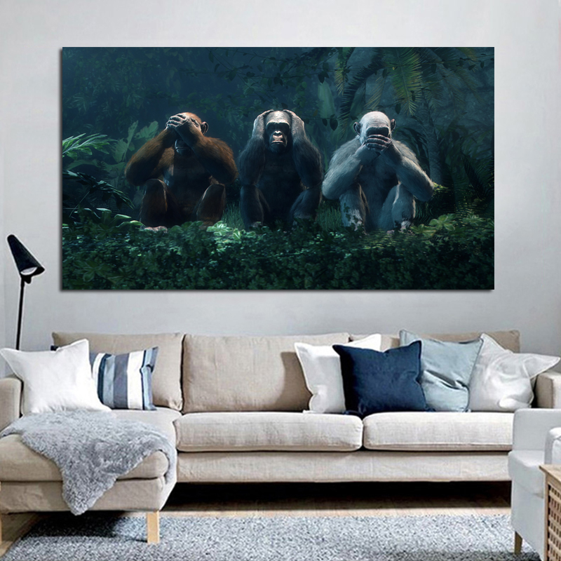 3 Monkeys Canvas Painting No Speak No Say No See Wall Art Pictures For Living Room Animal Posters And Prints Decorative Cuadros