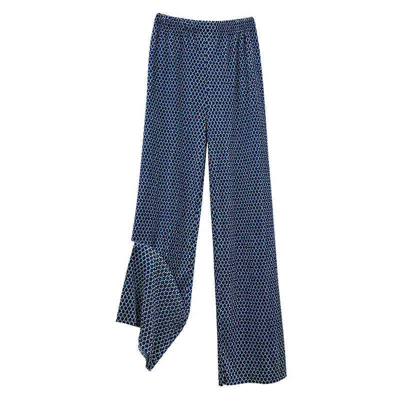 REALEFT Summer Vintage Printed Women's Pleated Long Pants Elastic Waist Loose Bohemian Female Wide Leg Trouses Ladies 211115