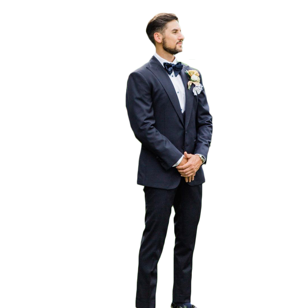 Tailored Groomsmen Business Tuxedos Black Slim Fit Mens Pant Suit Prom Party Wedding Suits Outfit (Jacket+Pants)