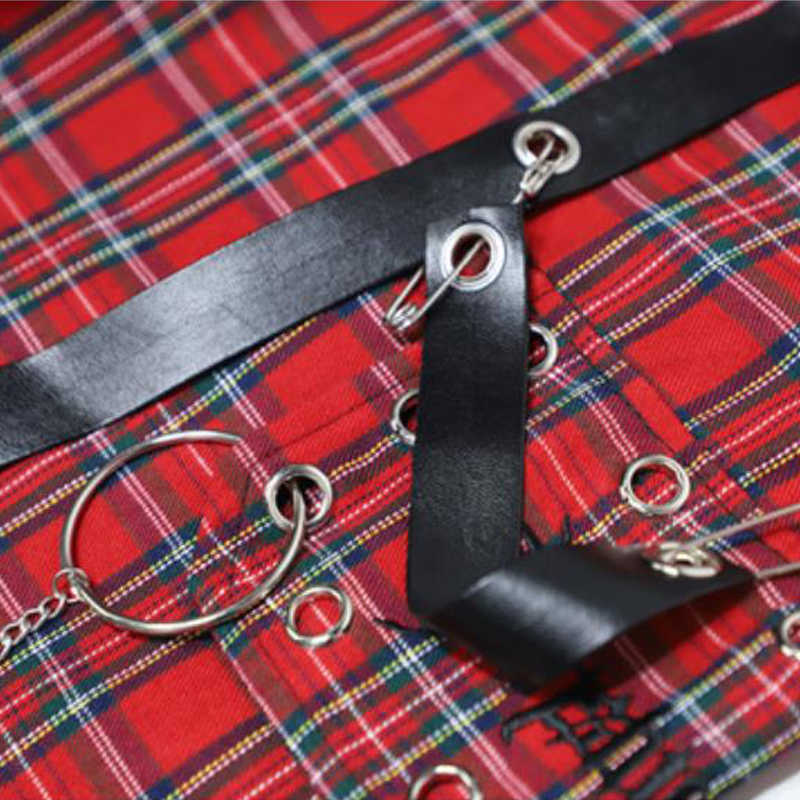 QWEEK Checked Trousers Women Japanese Streetwear Punk Cargo Pants Hippie Chain Harajuku Indie Y2K Aesthetic Hip Hop 211115