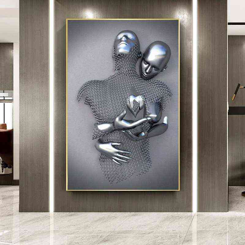 

Nordic Couples Metal Figure Statue Wall Art Modern Painting Poster Lover Sculpture Printmaking Used for Corridor Room Home Decor H1110