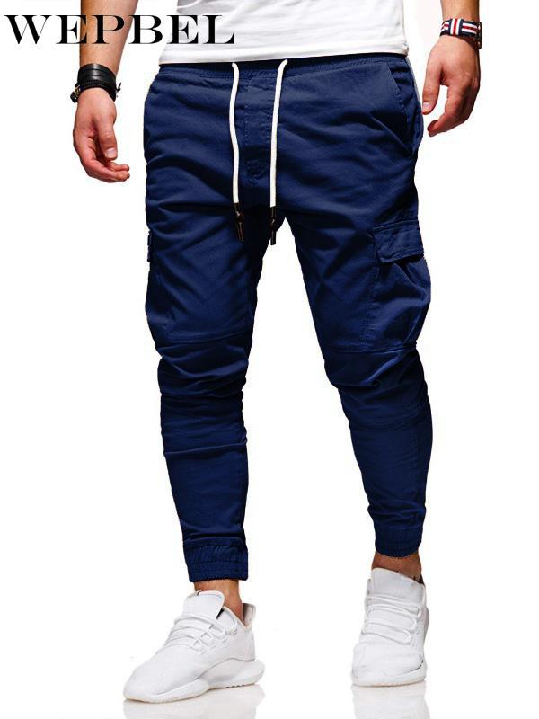 Men's Casual Mid-Waist Lace-up Pocket Jogging Pencil Pants Autumn Winter Fashion Solid Color Sports Cross-Pants