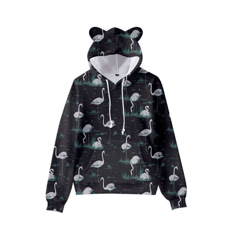 Egret print cute boy girl clothes hooded 3D printed hooded sweater top autumn early winter ears hooded pullover, Black
Egret print cute boy girl clothes hooded 3D printed hooded sweater top autumn early winter ears hooded pullover, Black