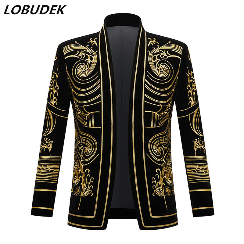 Men's Vintage Gold Embroidered Velvet Blazer England Style Plus Size Suit Jacket Singer Stage Performance Costume Bar DJ Tuxedo, Black
Men's Vintage Gold Embroidered Velvet Blazer England Style Plus Size Suit Jacket Singer Stage Performance Costume Bar DJ Tuxedo, Black