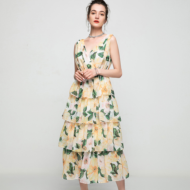Women's Runway Dresses Sexy V Neck Sleeveless Tiered Ruffles Fashion Casual mid Dress Vestidos, Yellow
Women's Runway Dresses Sexy V Neck Sleeveless Tiered Ruffles Fashion Casual mid Dress Vestidos, Yellow