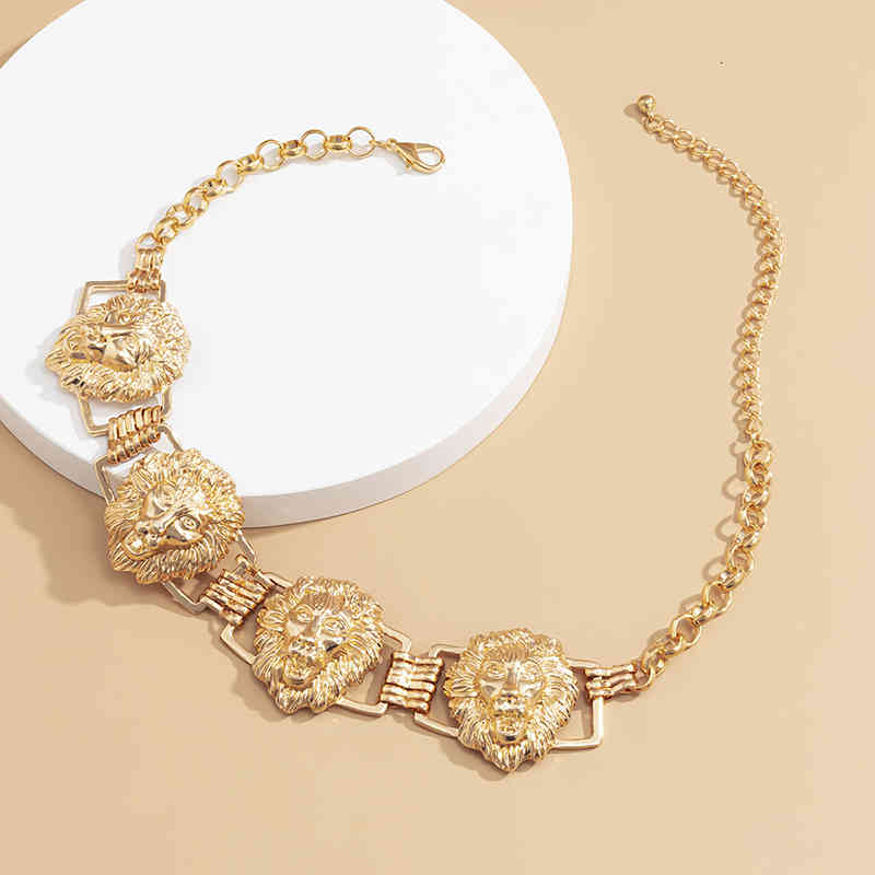 Gsold Fashion Hip-hop Exaggerated Multiple Lion Heads Choker Necklace Metal Charm Women Street Style Jewelry Party