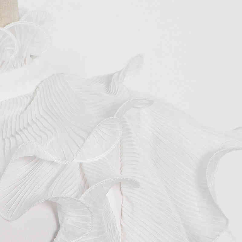 Patchwork Lace Ruffle Shirt For Women Stand Collar Short Sleeve Casual White Blouse Female Fashion Clothing 210524