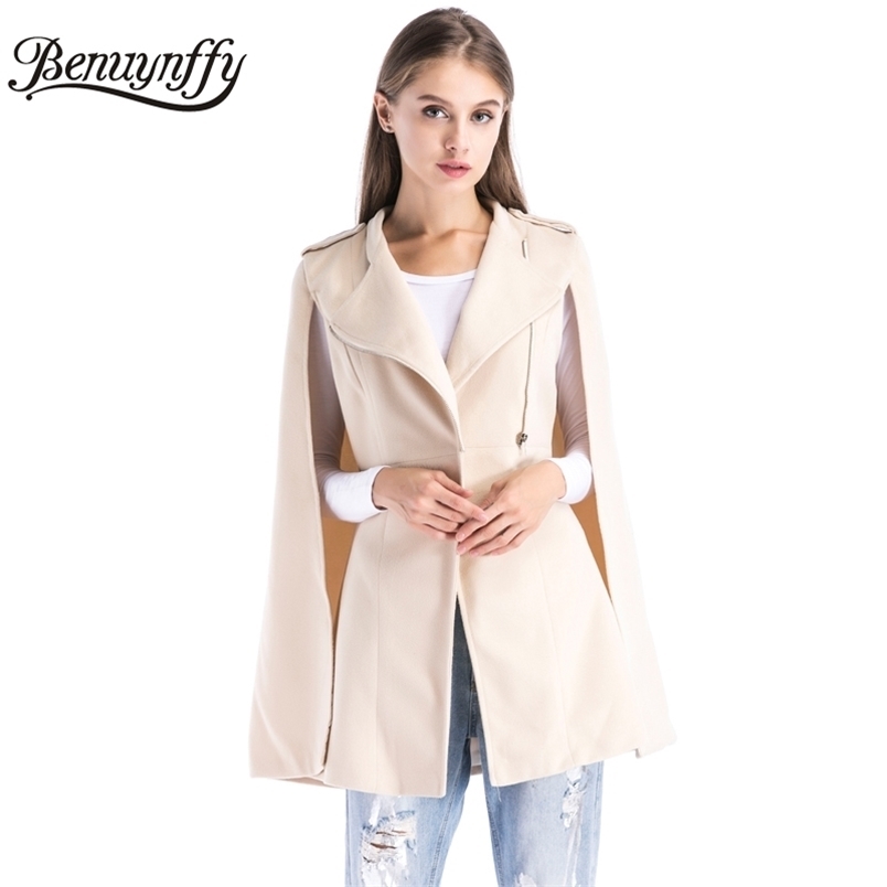 Winter Coat Long Women Elegant Cape Ladies Arrival Apricot Woolen Zipper Casual Outerwear Women's s W501 210510