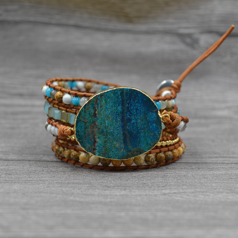Women Handmade Ocean Jasper Stone Crystal Wrap Strand Bracelet Healing Energy Natural Stones Bead bracelets Multilayer Jewelry
Women Handmade Ocean Jasper Stone Crystal Wrap Strand Bracelet Healing Energy Natural Stones Bead bracelets Multilayer Jewelry