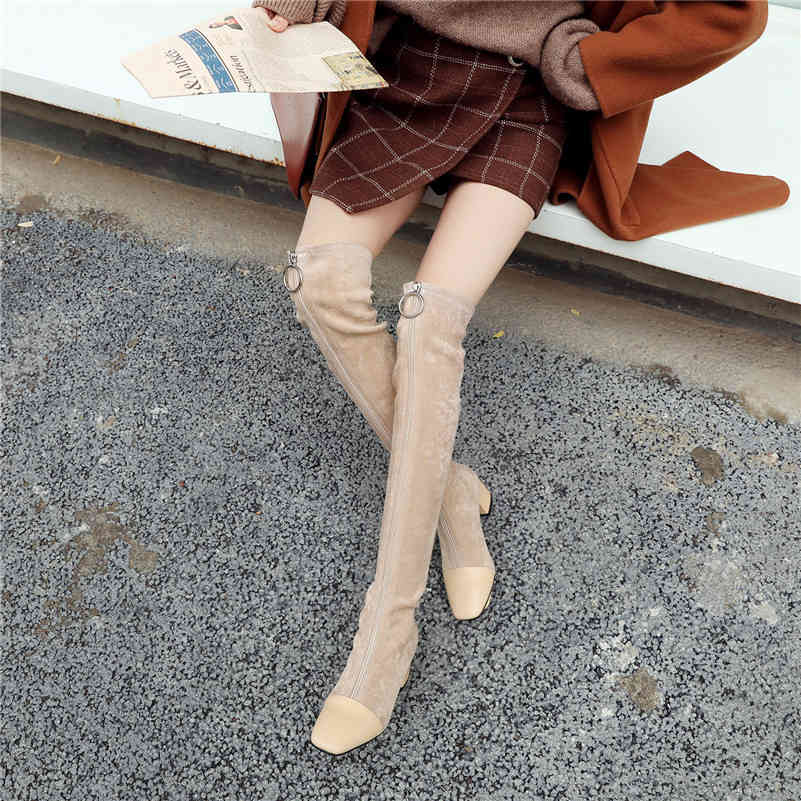 Winter Thigh High Boots Women Genuine Leather Thick Heel Over The Knee Slim Stretch Shoes Ladies Fall Size 40 210517
