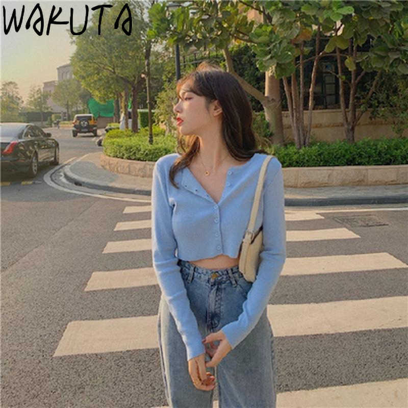 WAKUTA Women Thin Knitted Cardigan Korean O-neck Short Knitwear Fashion Sleeve Sun Protection Crop Top Ropa Mujer 6B082 210914