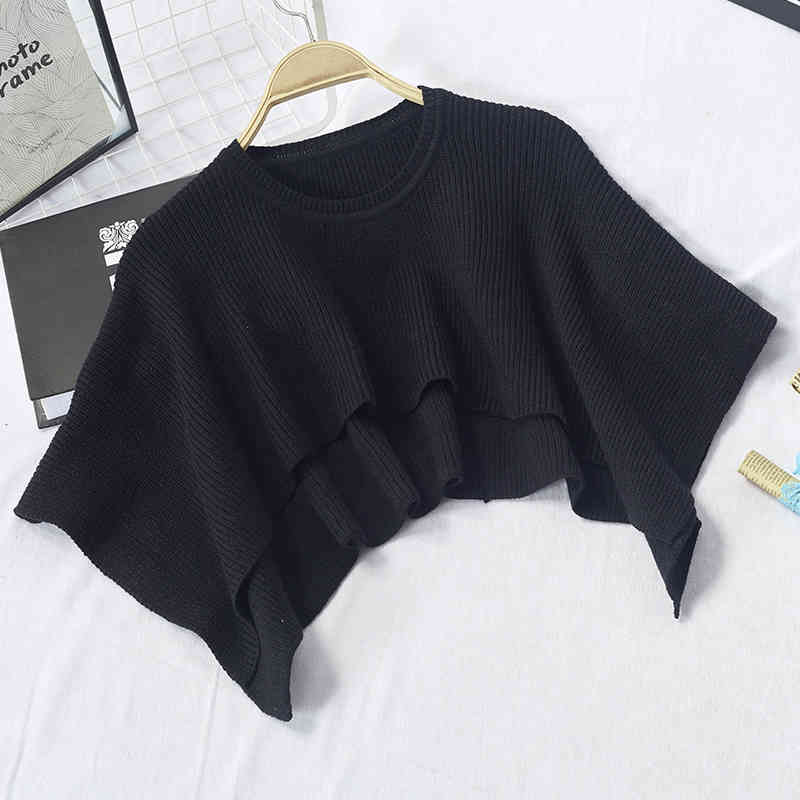 Autumn Knitted Sweater Women Ladies Fashion Poncho Cloak Loose Shawl Casual Solid Cropped Cape Sueter Mujer 210422