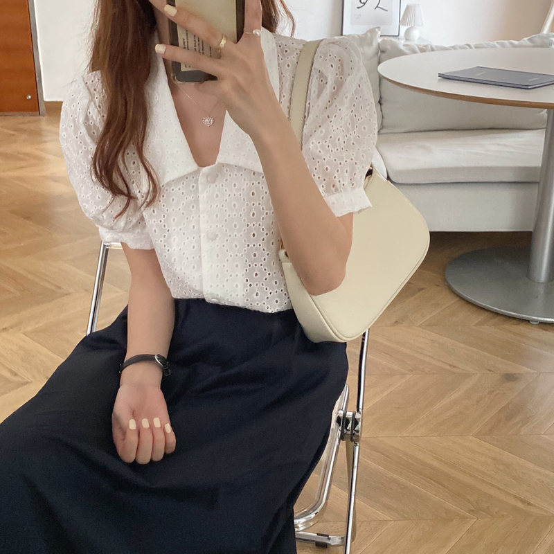 Summer Office Lady Elegant Blouse Shirt Woman Short Sleeve White Blouses Women Solid Soft Tops Blusa Feminina Kimono 210421