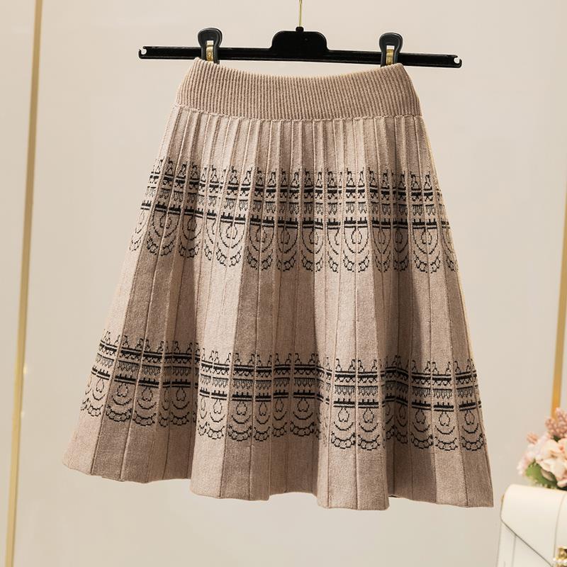 Nomikuma Women Autumn Winter Knitted Skirts Korean Vintage Floral A-line Sweater Skirts New High Waist Faldas Mujer 6C901 210427