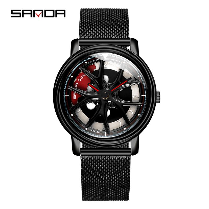 Wristwatches SANDA Special Wheel Shape Rotating Dial Quartz Watches Quality Steel Mesh Belt Life Waterproof Men Watch Relogio Masculino 1025, Black
Wristwatches SANDA Special Wheel Shape Rotating Dial Quartz Watches Quality Steel Mesh Belt Life Waterproof Men Watch Relogio Masculino 1025, Black