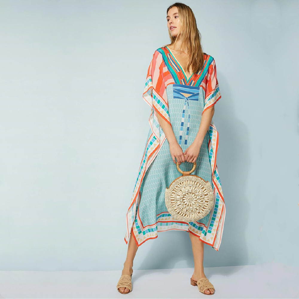 Beach Swimsuit cover up Tunic Sarong Robe de Plage wear kaftans long Dress Womens Swim Wear #Q614 210420