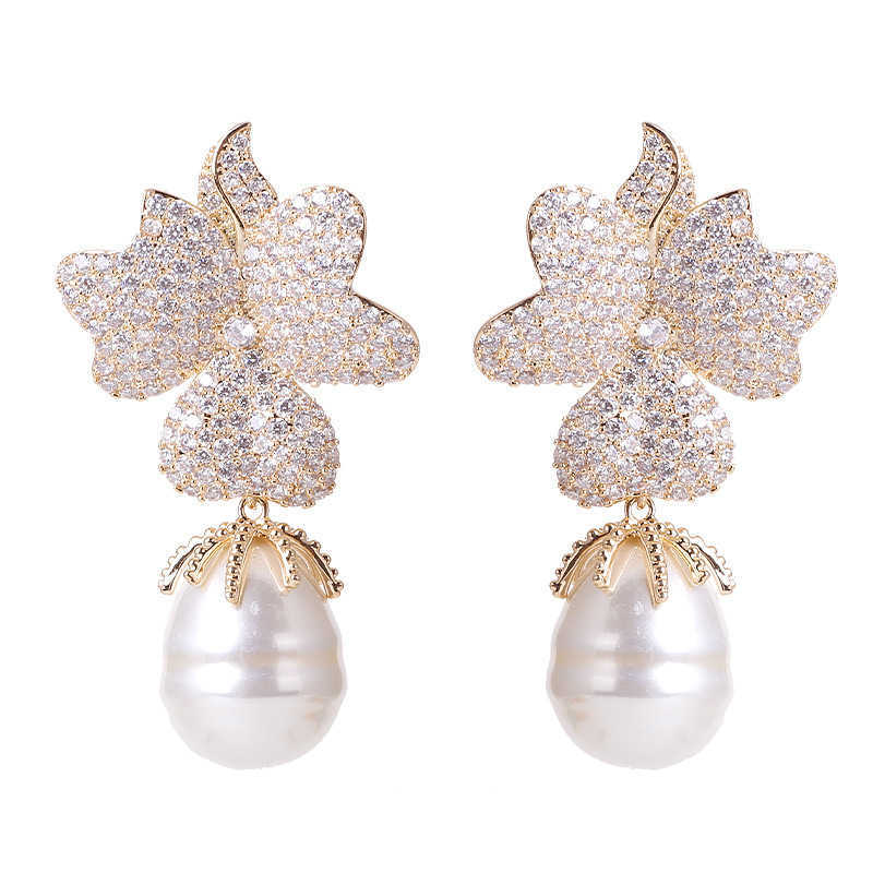 SINZRY sale gorgeous simulated pearl cubic zircon butterfly flower jewelry accessory trendy dangle earrings for women 210624